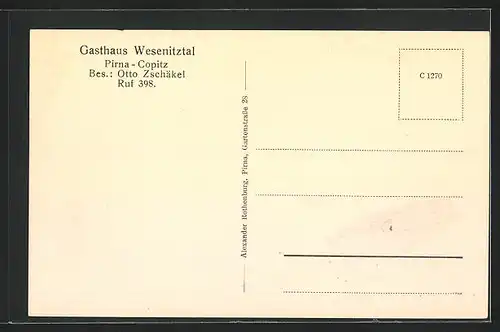 AK Pirna-Copitz, Speisesaal und Garten des Gasthauses Wesenitztal von Otto Zschäkel