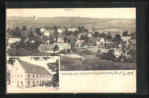 AK Niederfrauendorf, Gasthof und Panorama