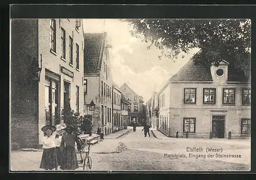 AK Elsfleth /Weser, Marktplatz und Eingang der Steinstrasse