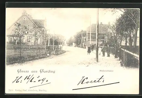 AK Garding, Süderstrasse mit Bewohnern