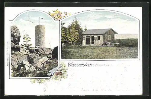 AK Weissenstein b. Stammbach, Aussichtsturm und Hütte
