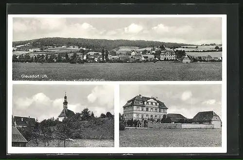 AK Gleusdorf /Ufr., Teilansicht, Apostolatus und Exerzitienheim, Kirche