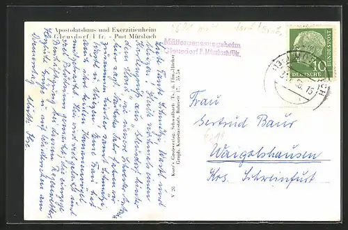 AK Gleusdorf /Ufr., Teilansicht, Apostolatus und Exerzitienheim, Kirche