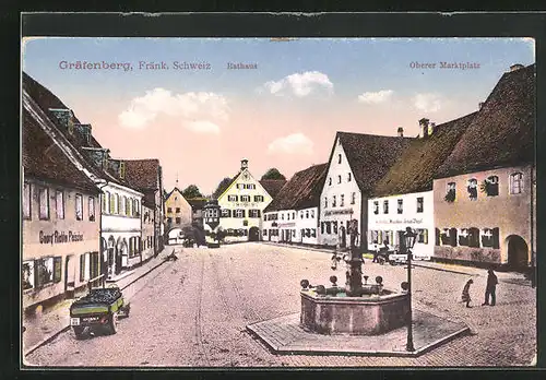 AK Gräfenberg /Fränk. Schweiz, Oberer Marktplatz mit Geschäften und Rathaus