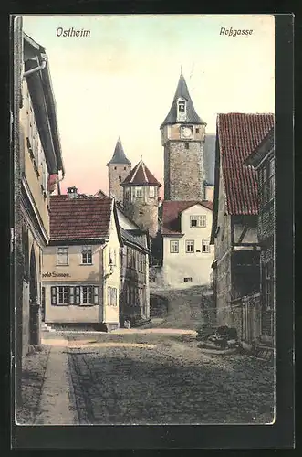 AK Ostheim, Strassenblick in die Rossgasse mit Gasthaus