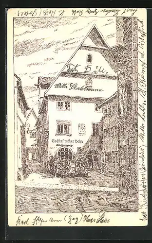 Künstler-AK Rothenburg ob der Tauber, Gasthof Roter Hahn