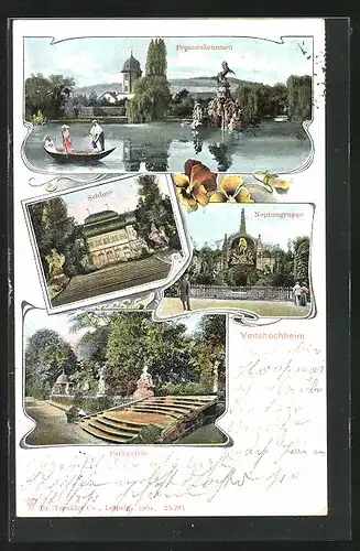 AK Veitshöchheim, Neptungruppe, Schloss, Pegasusbrunnen