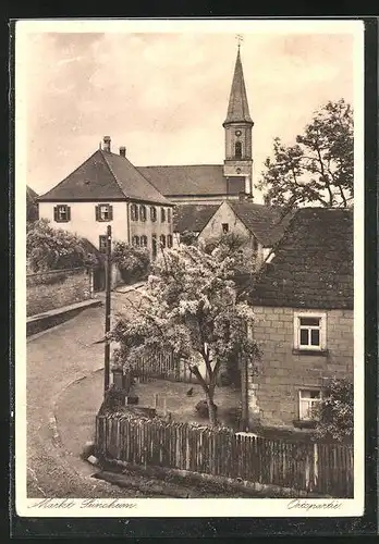 AK Markt Seinsheim, Strassenpartie mit Pfarrkirche und Pfarrhaus