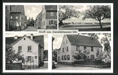 AK Geroldshausen / Ufr., Bäckerei und Handlung, Gebäudeansicht, Ortspartie