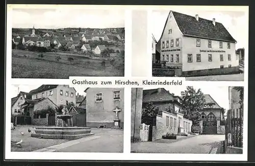 AK Kleinrinderfeld /Ufr., Gasthaus zum Hirschen, Brunnen, Strassenpartie mit Gebäudeansicht