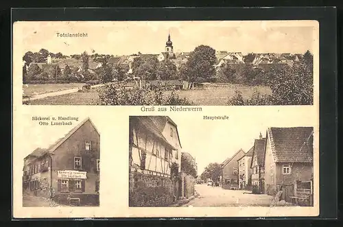 AK Niederwerrn, Bäckerei und Handlung Otto Lauerbach, Hauptstrasse, Totalansicht