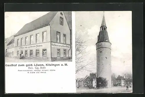 AK Kitzingen a. M., Gasthof zum gold. Löwen, Turm