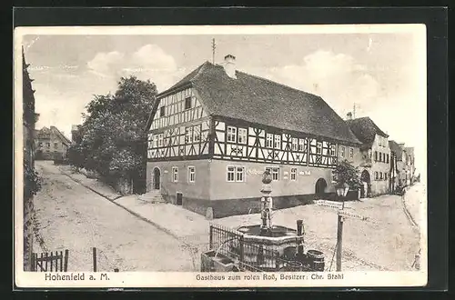 AK Hohenfeld a. M., Gasthaus zum roten Ross mit Brunnen