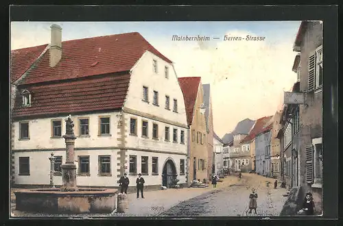 AK Mainbernheim, Herren-Strasse mit Gasthaus und Brunnen