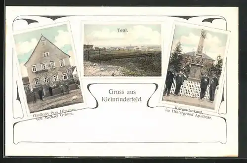 AK Kleinrinderfeld, Gasthaus zum Hirschen, Kriegerdenkmal, Totalansicht