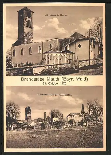 AK Mauth, Brand am 28.10.1920, Abgebrannte Kirche