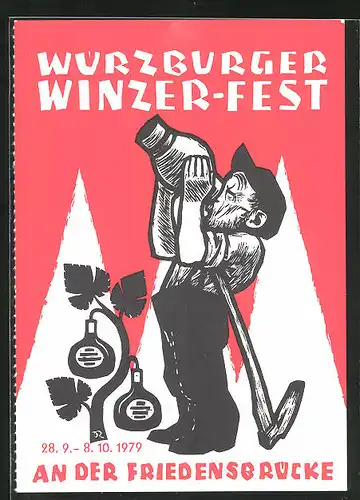 AK Würzburg, Winzerfest 1979, an der Friedensbrücke, Winzermännle