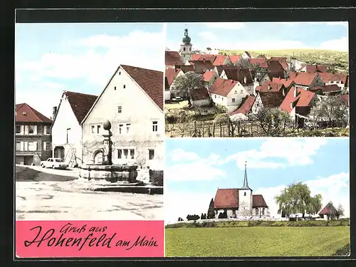 AK Hohenfeld am Main, Totalansicht, Kirche, Brunnen