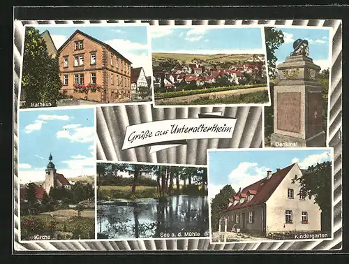 AK Unteraltertheim, Kindergarten, See a. d. Mühle, Kirche, Denkmal