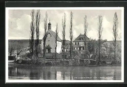 AK Prichsenstadt, Flusspartie an der kath. Kirche