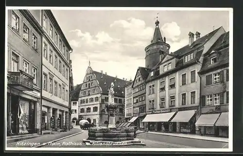 AK Kitzingen a. M., Rathaus mit Kiliansbrunnen