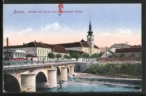 AK Brünn, Kloster und Kirche der Barmherzigen Brüder, Strassenbahn