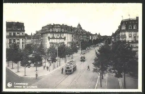 AK Luxembourg, Avenue de la Liberté, Strassenbahn