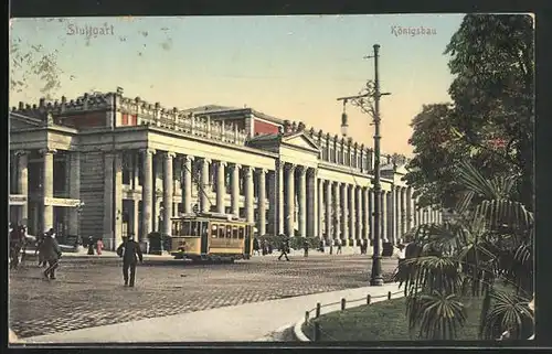 AK Stuttgart, Königsbau mit Strassenbahn