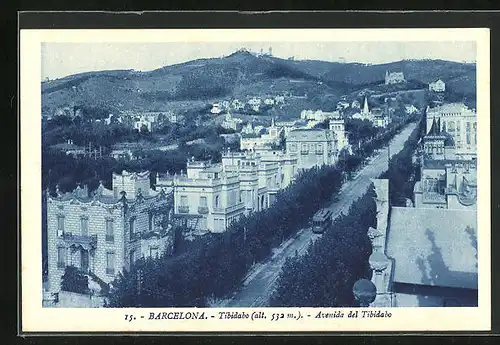 AK Barcelona, Tibidabo, Avenida del Tibidabo, Strassenbahn