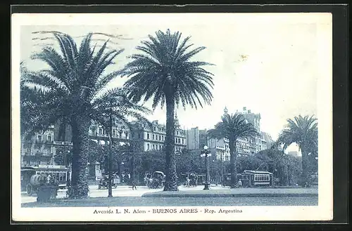 AK Buenos Aires, Avenida L. N. Alem, Strassenbahn