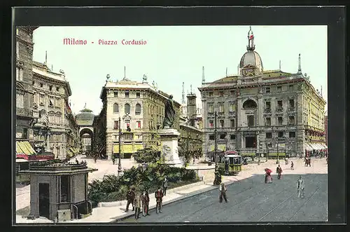 AK Milano, Piazza Cordusio, Strassenbahn