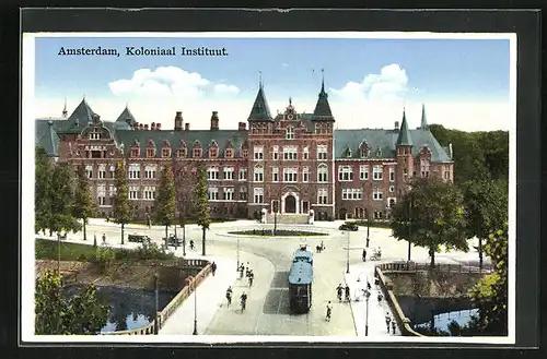 AK Amsterdam, Koloniaal Instituut, Strassenbahn