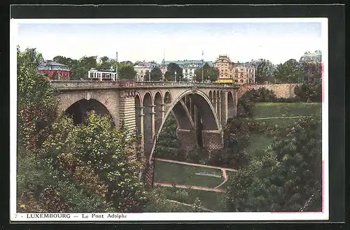 AK Luxembourg, Le Pont Adolphe, Strassenbahn