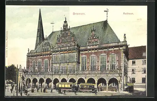 AK Bremen, Rathaus, Strassenbahn