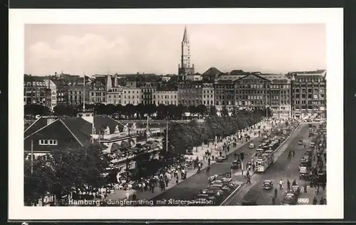 AK Hamburg, Jungfernstieg mit Alsterpavillon, Strassenbahn