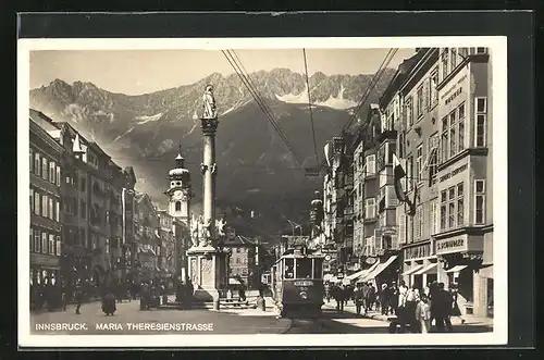 AK Innsbruck, Blick in die Maria Theresienstrasse mit Strassenbahn