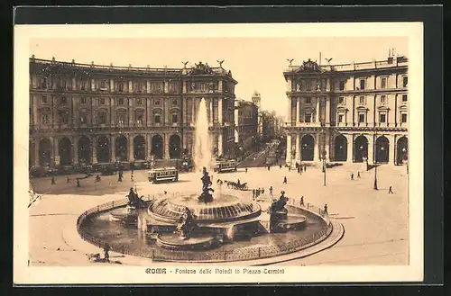 AK Roma, Fontana delle Naiadi in Piazza Termini, Strassenbahn