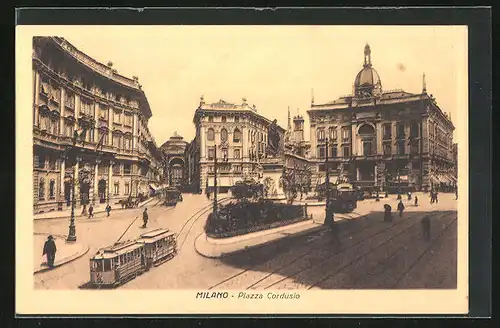 AK Milano, Piazza Cordusio, Strassenbahn