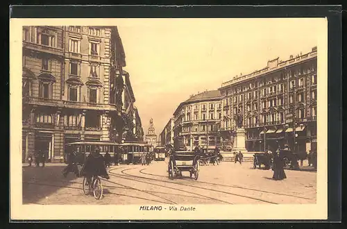 AK Milano, Via Dante, Strassenbahn