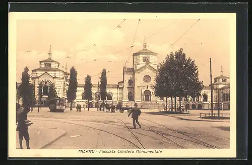 AK Milano, Facciata Cimitero Monumentale, Strassenbahn