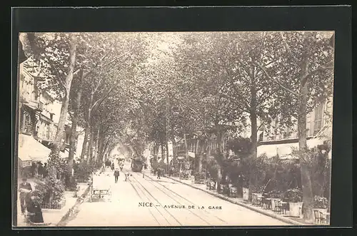 AK Nice, Avenue de la Gare, Strassenbahn