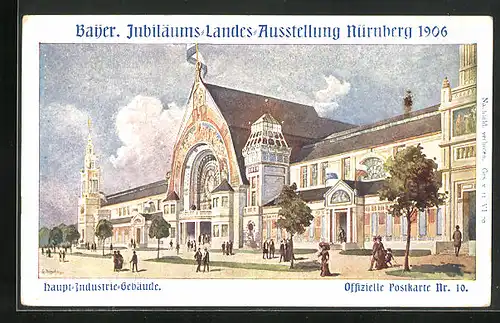 Künstler-AK Nürnberg, Bayer. Jubiläums-Landes-Ausstellung 1906, Haupt-Industrie-Gebäude