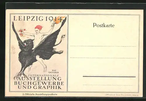 AK Leipzig, Internationale Ausstellung für Buchgewerbe und Graphik 1914, Mann mit Fackel