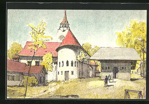 Künstler-AK Bern, Schweiz. Landes-Ausstellung 1914, Ortspartie im Dörfli