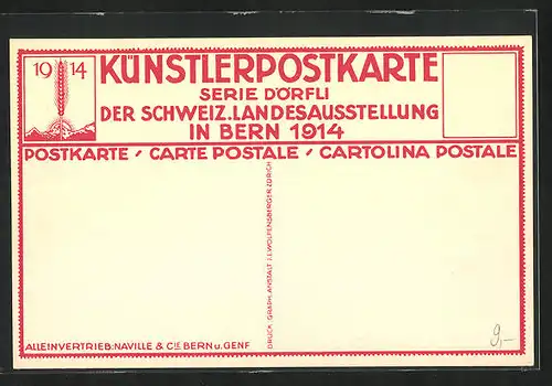 Künstler-AK Bern, Schweiz. Landes-Ausstellung 1914, Ortspartie im Dörfli