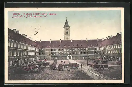 AK Josefstadt / Josefov / Jaromer, Artilleriekaserne, Innenhof, Glockenturm