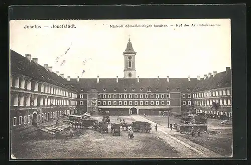 AK Josefstadt / Josefov / Jaromer, Hof der Artilleriekaserne, Garnisonskirche