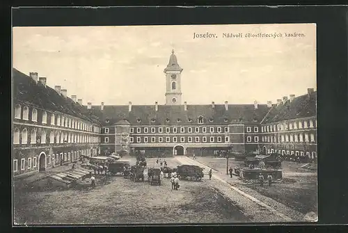 AK Josefstadt / Josefov / Jaromer, Artilleriekasernenhof, Garnisonskirche