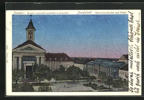 AK Josefstadt / Josefov / Jaromer, Garnisonskirche und Platz