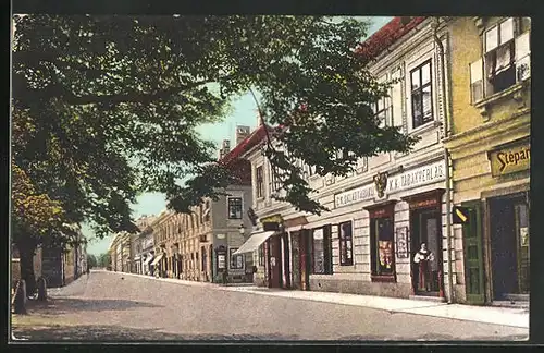 AK Josefstadt / Josefov / Jaromer, Geschäfte an der Hauptstrasse